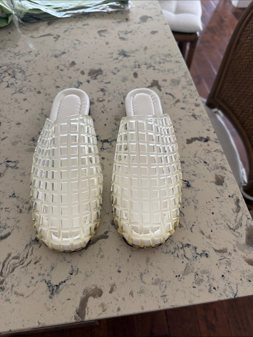 Woven Clear Jelly Slide Mules - White/Clear